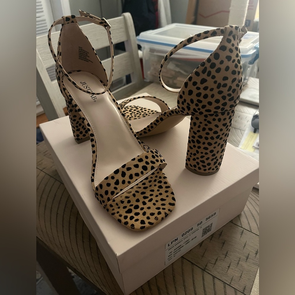 Justfab Kyla Cheetah Block Heels - Size 10 (Runs Wide!)